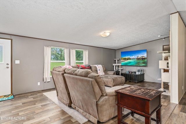 90 Byers Ln, Crossville, TN 38571 - living area featuring light wood-type flooring, a textured ceiling, and lofted ceiling