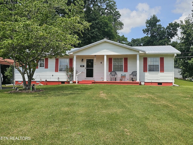 1106 Smyth Chapel Rd, Pennington Gap, VA 24277 - view of front facade featuring crawl space, a porch, a front yard, and a metal roof