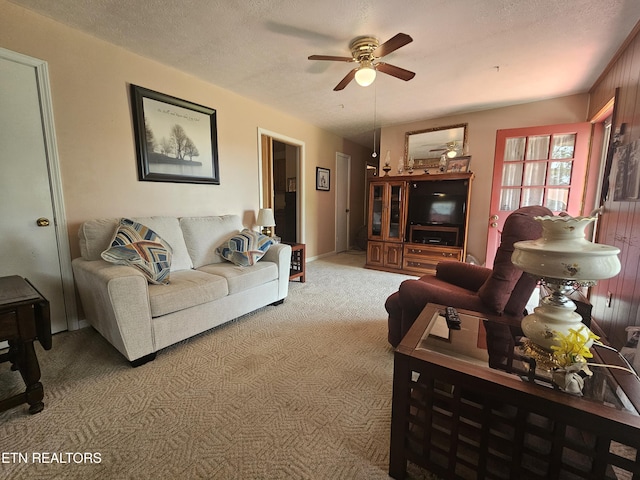 1106 Smyth Chapel Rd, Pennington Gap, VA 24277 - carpeted living area featuring a ceiling fan and a textured ceiling