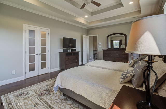 12504 Tangle Crest Ln, Knoxville, TN 37932 - bedroom with wood finished floors, crown molding, recessed lighting, french doors, and ceiling fan
