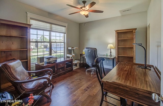 12504 Tangle Crest Ln, Knoxville, TN 37932 - office area featuring a ceiling fan and dark wood-type flooring