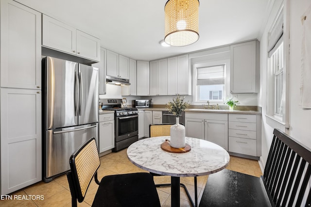 806 S Everett High Rd, Maryville, TN 37804 - kitchen with appliances with stainless steel finishes, under cabinet range hood, light tile patterned floors, and gray cabinets