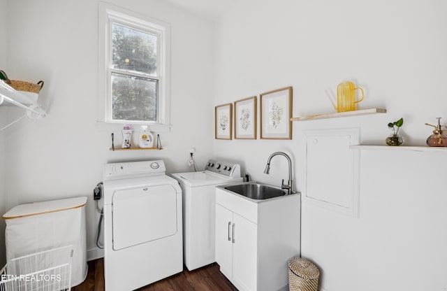 806 S Everett High Rd, Maryville, TN 37804 - washroom with washer and clothes dryer, cabinet space, and dark wood-style flooring