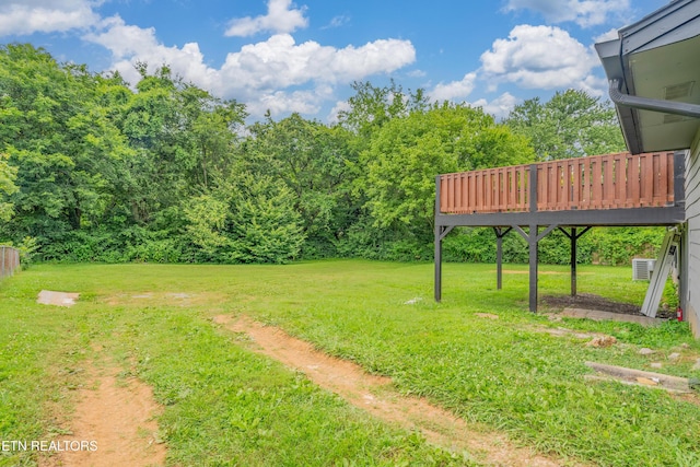 213 Towne Rd, Knoxville, TN 37934 - view of grassy yard with a wooden deck and a forest view