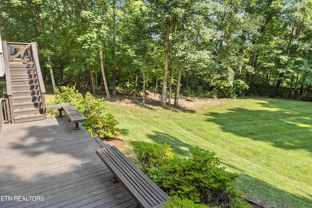 11424 Gates Mill Dr, Knoxville, TN 37934 - view of green lawn with stairway and a wooden deck