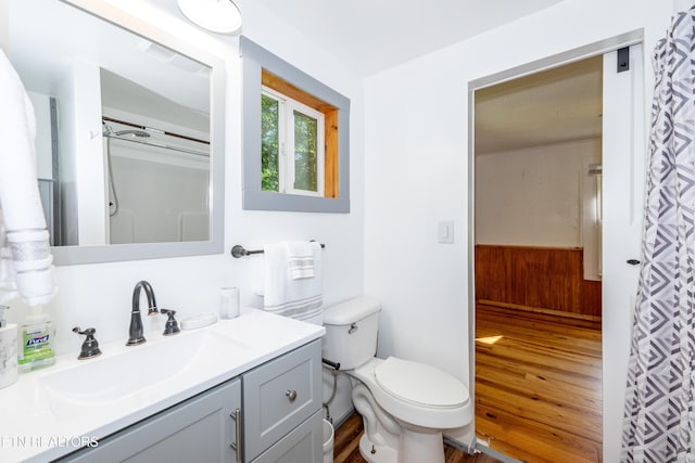 7026 Old Tuckaleechee Rd, Townsend, TN 37882 - bathroom with wood finished floors, vanity, and curtained shower
