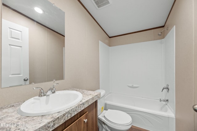 308 Cowan Ln, Lafollette, TN 37766 - bathroom with vanity, crown molding, and shower / washtub combination