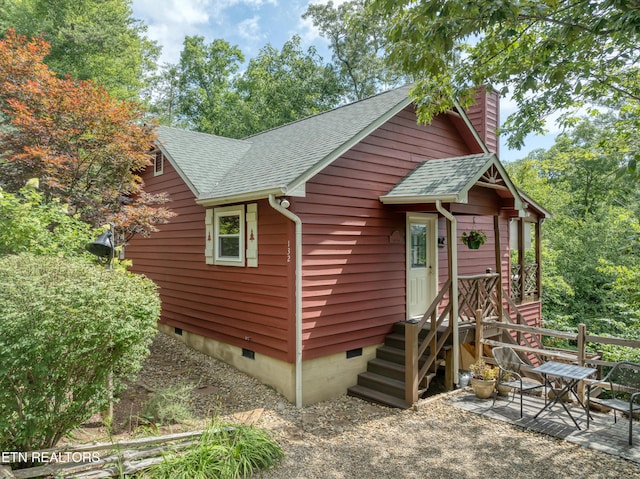 132 Cutter Gap Rd, Townsend, TN 37882 - chalet / cabin featuring crawl space, roof with shingles, and a chimney