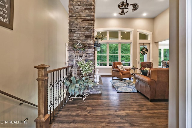265 Falling Leaf Rd, Jamestown, TN 38556 - living area featuring wood finished floors, recessed lighting, and a high ceiling