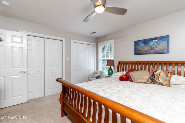 1155 Evelyn Mae Way, Knoxville, TN 37923 - bedroom with light carpet, multiple closets, and ceiling fan