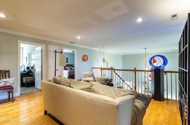 1155 Evelyn Mae Way, Knoxville, TN 37923 - living area with ornamental molding, light wood finished floors, and recessed lighting