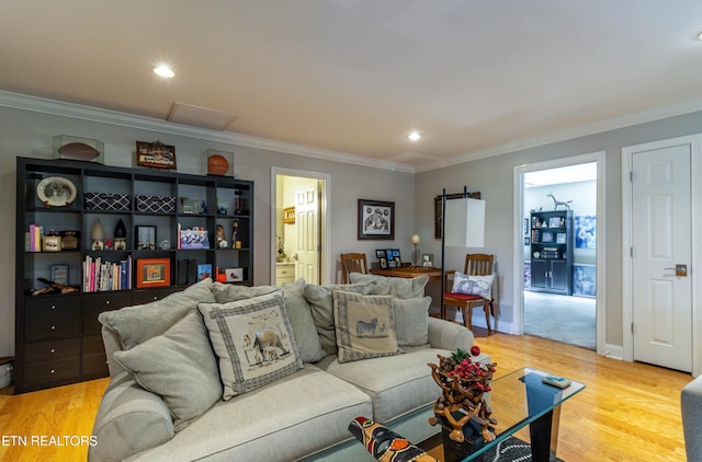 1155 Evelyn Mae Way, Knoxville, TN 37923 - living area featuring crown molding, light wood-style flooring, and recessed lighting