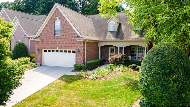 1155 Evelyn Mae Way, Knoxville, TN 37923 - view of front of home with brick siding, concrete driveway, an attached garage, a front lawn, and roof with shingles