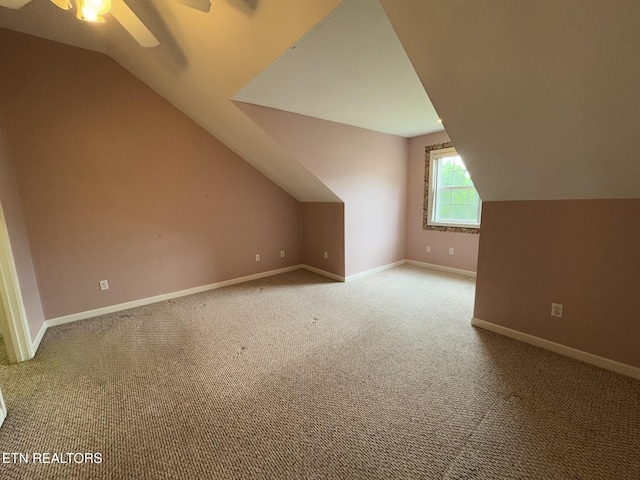 101 Pear Tree Ln, Loudon, TN 37774 - additional living space featuring vaulted ceiling, a ceiling fan, and carpet floors