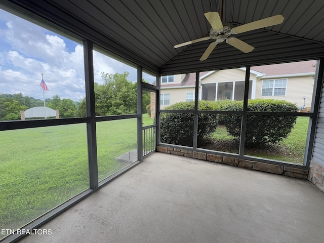 101 Pear Tree Ln, Loudon, TN 37774 - unfurnished sunroom featuring a ceiling fan and vaulted ceiling