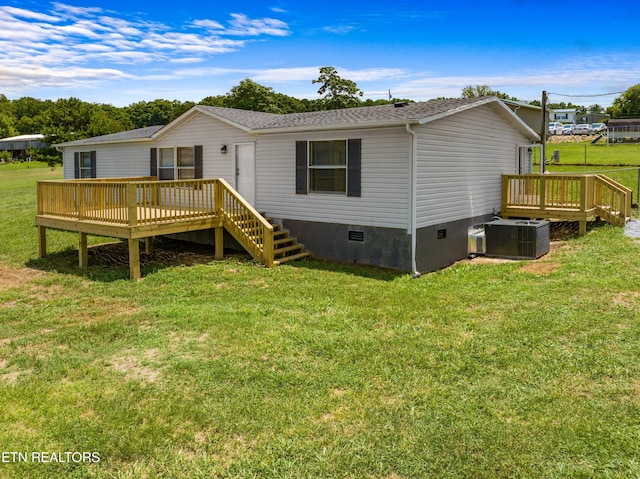 130 Hidden Estates Way, Newport, TN 37821 - rear view of property with crawl space, a wooden deck, a lawn, and roof with shingles