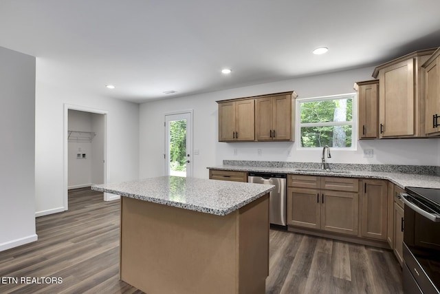 181 Lakeshore Ln, Decatur, TN 37322 - kitchen featuring appliances with stainless steel finishes, dark wood-type flooring, plenty of natural light, and recessed lighting