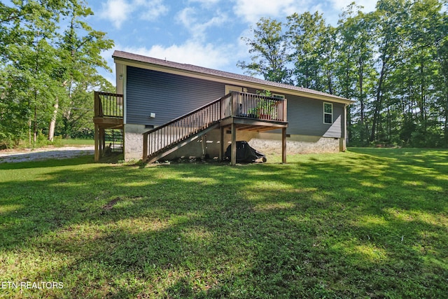 2296 Memory Garden Rd, Jamestown, TN 38556 - back of property featuring stairs, a deck, and a lawn