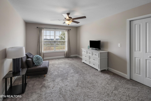 107 Cedarberry St, Oak Ridge, TN 37830 - living area with a ceiling fan, carpet, and a textured ceiling