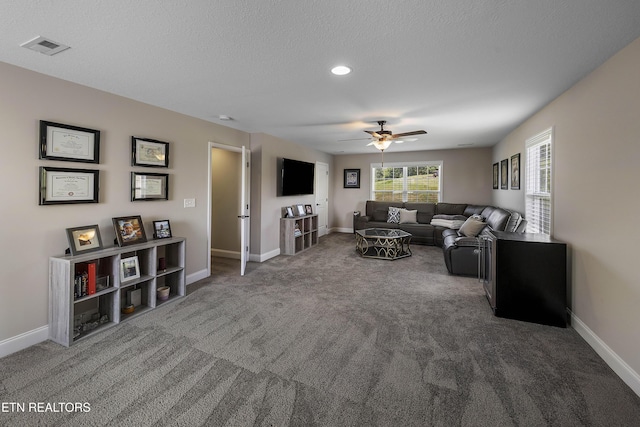 107 Cedarberry St, Oak Ridge, TN 37830 - living area with ceiling fan, carpet floors, and a textured ceiling