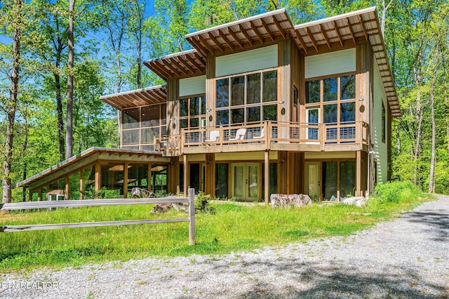 3721 Clabo Mountain Ln, Sevierville, TN 37862 - rear view of property with a sunroom, a wooden deck, and french doors