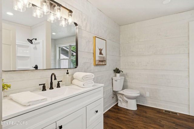 142 Campbell Way, Newport, TN 37821 - bathroom with vanity, a shower, wood finished floors, recessed lighting, and a chandelier