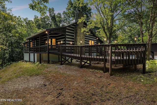 142 Campbell Way, Newport, TN 37821 - rear view of house with a wooden deck and a chimney