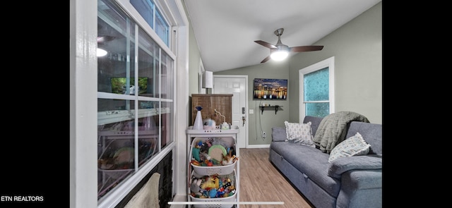 149 Giles Rd, Cosby, TN 37722 - living area with wood finished floors, ceiling fan, and lofted ceiling