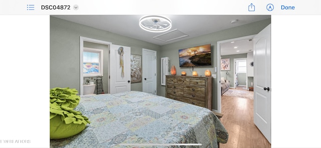 149 Giles Rd, Cosby, TN 37722 - bedroom with attic access, light wood-style floors, and recessed lighting