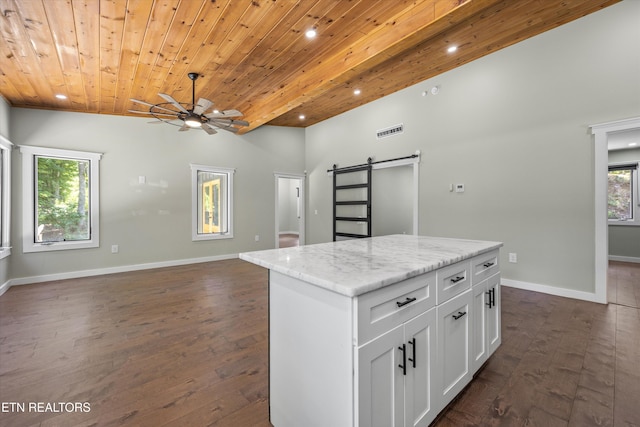 11325 New Highway 68, Tellico Plains, TN 37385 - kitchen with a barn door, ceiling fan, recessed lighting, open floor plan, and dark wood-type flooring