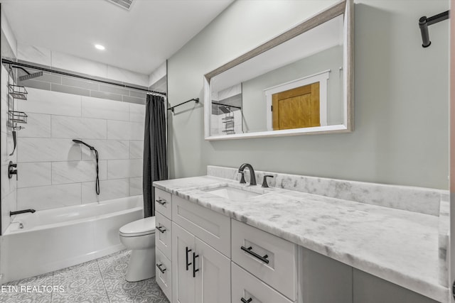 11325 New Highway 68, Tellico Plains, TN 37385 - full bathroom with vanity, shower / bathtub combination with curtain, tile patterned flooring, and recessed lighting