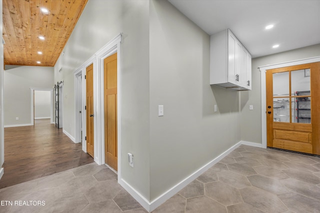 11325 New Highway 68, Tellico Plains, TN 37385 - hallway with recessed lighting, wooden ceiling, and light tile patterned floors
