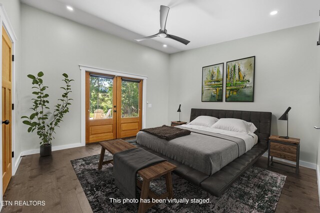11325 New Highway 68, Tellico Plains, TN 37385 - bedroom featuring access to outside, recessed lighting, dark wood-style floors, and ceiling fan