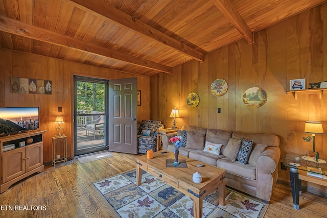 432 W Loop Rd, Gatlinburg, TN 37738 - living room with wooden walls, light wood finished floors, and a wooden ceiling with exposed beams