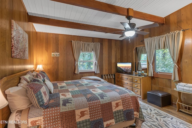 432 W Loop Rd, Gatlinburg, TN 37738 - bedroom featuring beamed ceiling, wooden walls, and wood finished floors