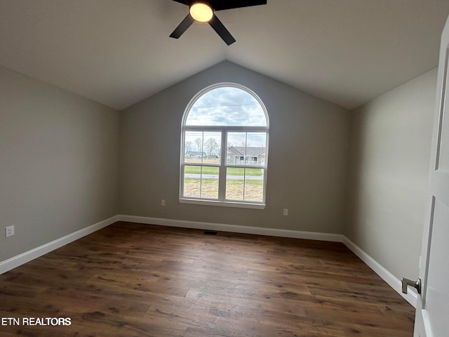 906 Colby Cir, Crossville, TN 38571 - unfurnished room featuring ceiling fan, lofted ceiling, and dark wood finished floors