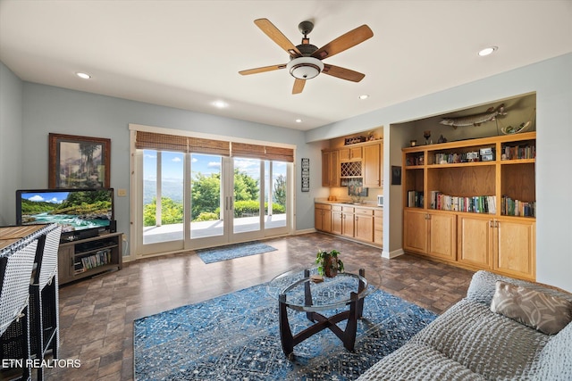 61 Brim Ln, Hilham, TN 38568 - living area with recessed lighting, french doors, and ceiling fan