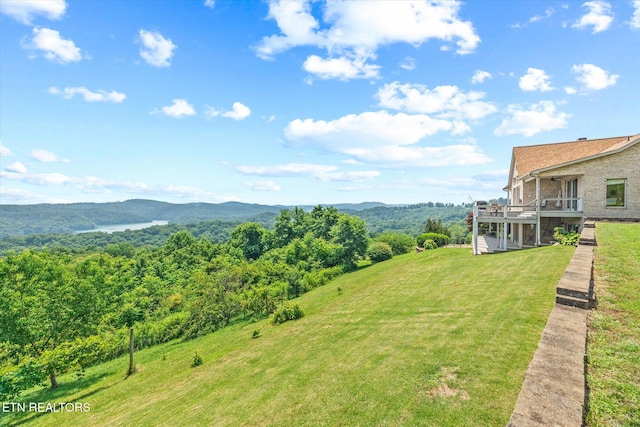 61 Brim Ln, Hilham, TN 38568 - view of grassy yard featuring a deck with mountain view and a wooded view