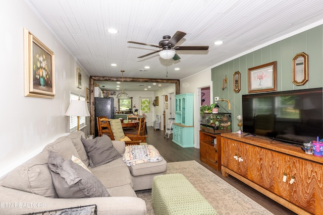 712 S Everett High Rd, Maryville, TN 37804 - living room with dark wood-type flooring, a ceiling fan, recessed lighting, and ornamental molding