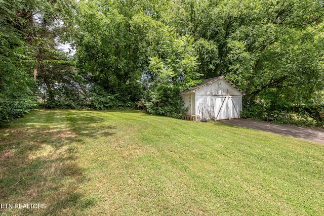 712 S Everett High Rd, Maryville, TN 37804 - view of grassy yard featuring a storage unit and a wooded view