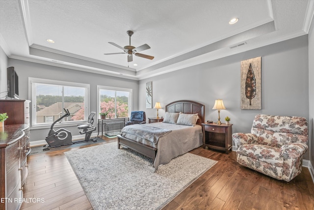 404 Chota Landing Way, Loudon, TN 37774 - bedroom with a raised ceiling, hardwood / wood-style flooring, ornamental molding, a ceiling fan, and recessed lighting