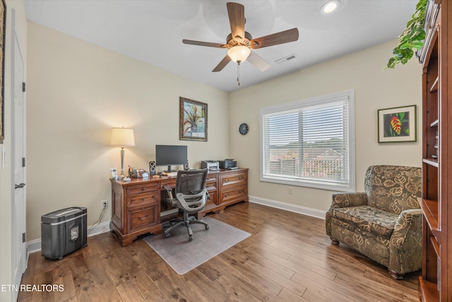404 Chota Landing Way, Loudon, TN 37774 - office area with wood finished floors, ceiling fan, and recessed lighting
