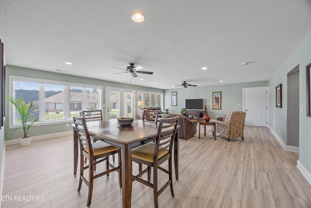 404 Chota Landing Way, Loudon, TN 37774 - dining room with a textured ceiling, light wood-style floors, ceiling fan, and recessed lighting