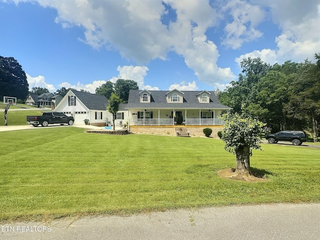 1292 Martin Ln, Lafollette, TN 37766 - new england style home with a porch, a front yard, a garage, and concrete driveway