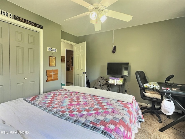 1292 Martin Ln, Lafollette, TN 37766 - carpeted bedroom with a closet, ceiling fan, and a desk