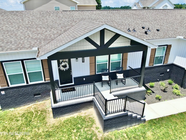 105 Ruby Ln, New Tazewell, TN 37824 - back of house with roof with shingles, a porch, and crawl space