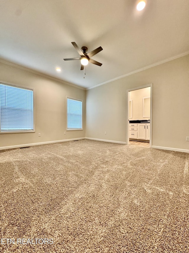 105 Ruby Ln, New Tazewell, TN 37824 - unfurnished room featuring crown molding, a ceiling fan, light colored carpet, and recessed lighting