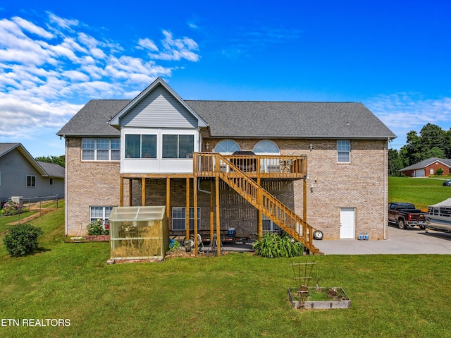 108 Skyline Dr, Dandridge, TN 37725 - rear view of house featuring a patio area, brick siding, a deck, and stairway
