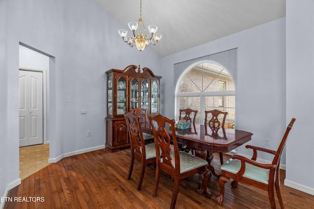 108 Skyline Dr, Dandridge, TN 37725 - dining space with a chandelier, wood finished floors, and high vaulted ceiling