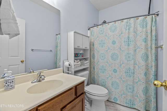 108 Skyline Dr, Dandridge, TN 37725 - bathroom featuring vanity, marble finish floors, and a shower with curtain